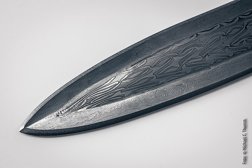 Mannheimer karolingische Damast-Spatha Detail Spitze - Replik von Trommer Archaeotechnik